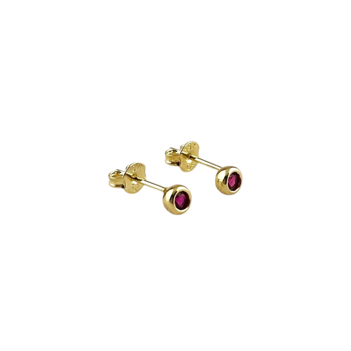 Pair of birthstone round bezel 4mm stud earrings in 18K gold-filled