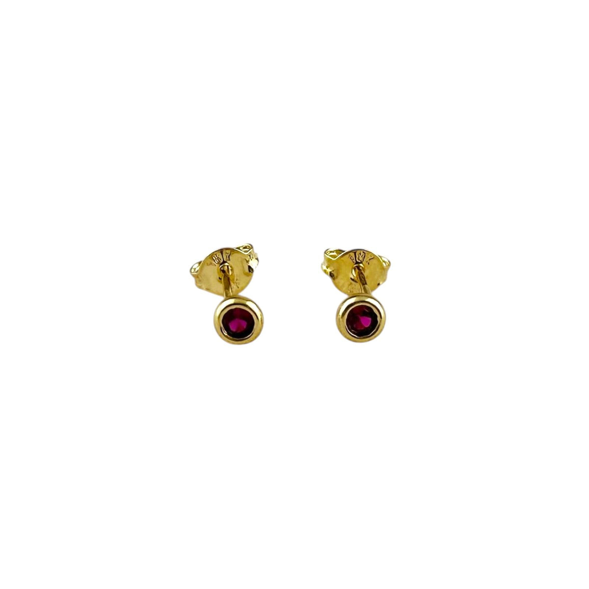 Pair of birthstone round bezel 4mm stud earrings in 18K gold-filled