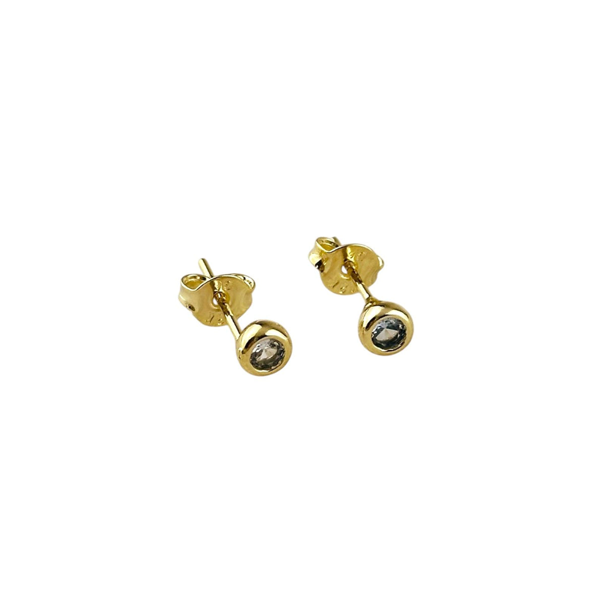 Pair of birthstone round bezel 4mm stud earrings in 18K gold-filled