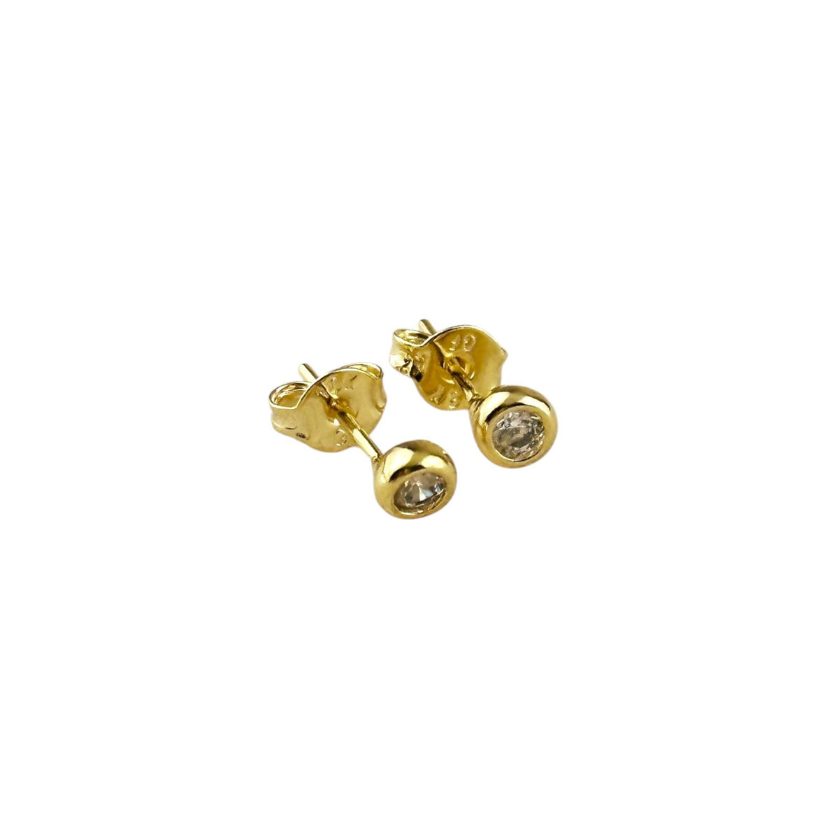 Pair of birthstone round bezel 4mm stud earrings in 18K gold-filled