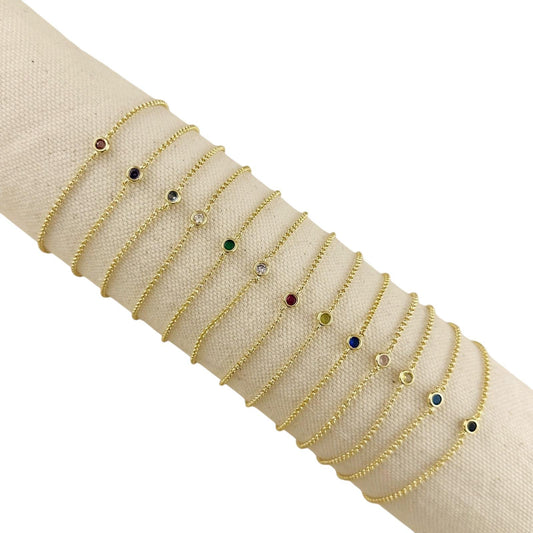 Birthstone Round Bezel CZ 18K Gold Filled Bracelet