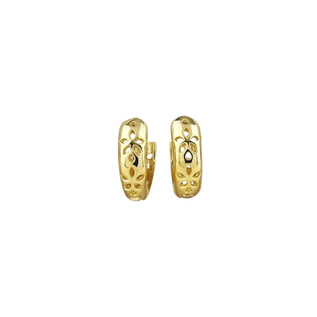 Leaf Detail Huggie 13mm Hoop Earrings in 18K gold-filled, view 3