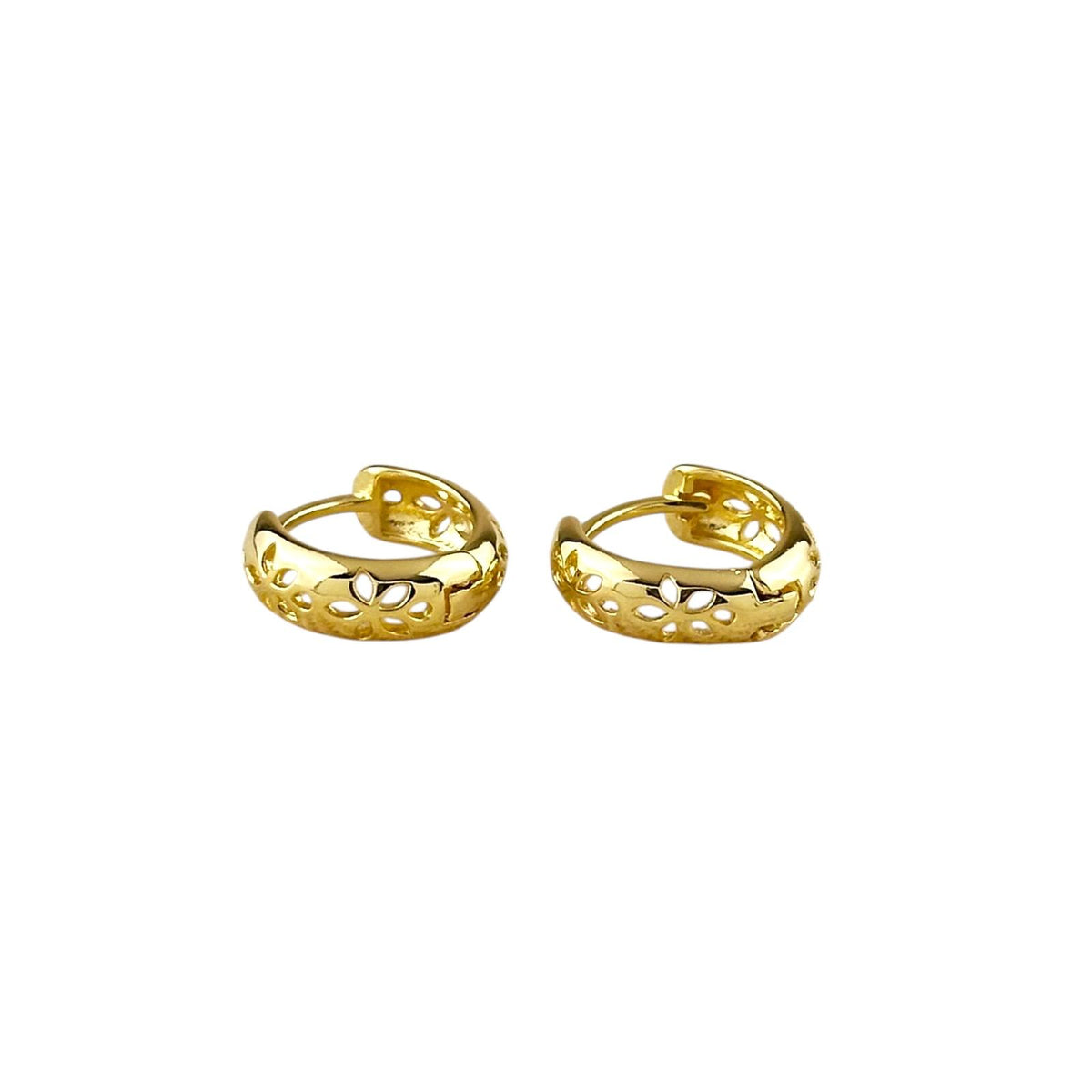 Leaf Detail Huggie 13mm Hoop Earrings in 18K gold-filled