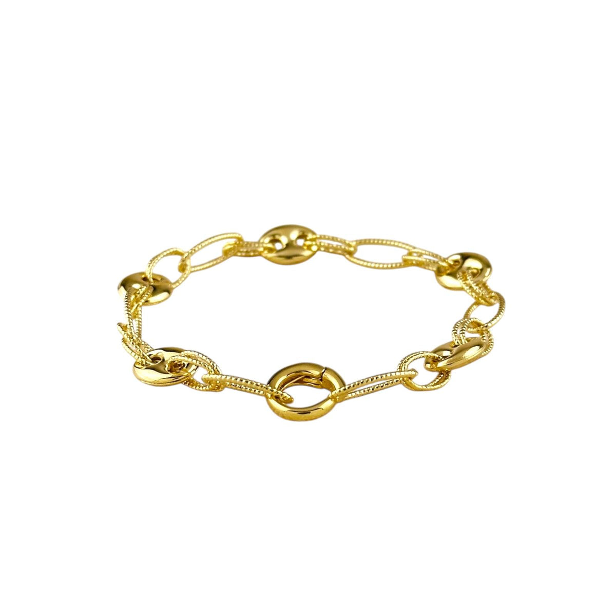 Puff Mariner Link Chain Snap Clasp Bracelet in 18K gold-filled, view 2