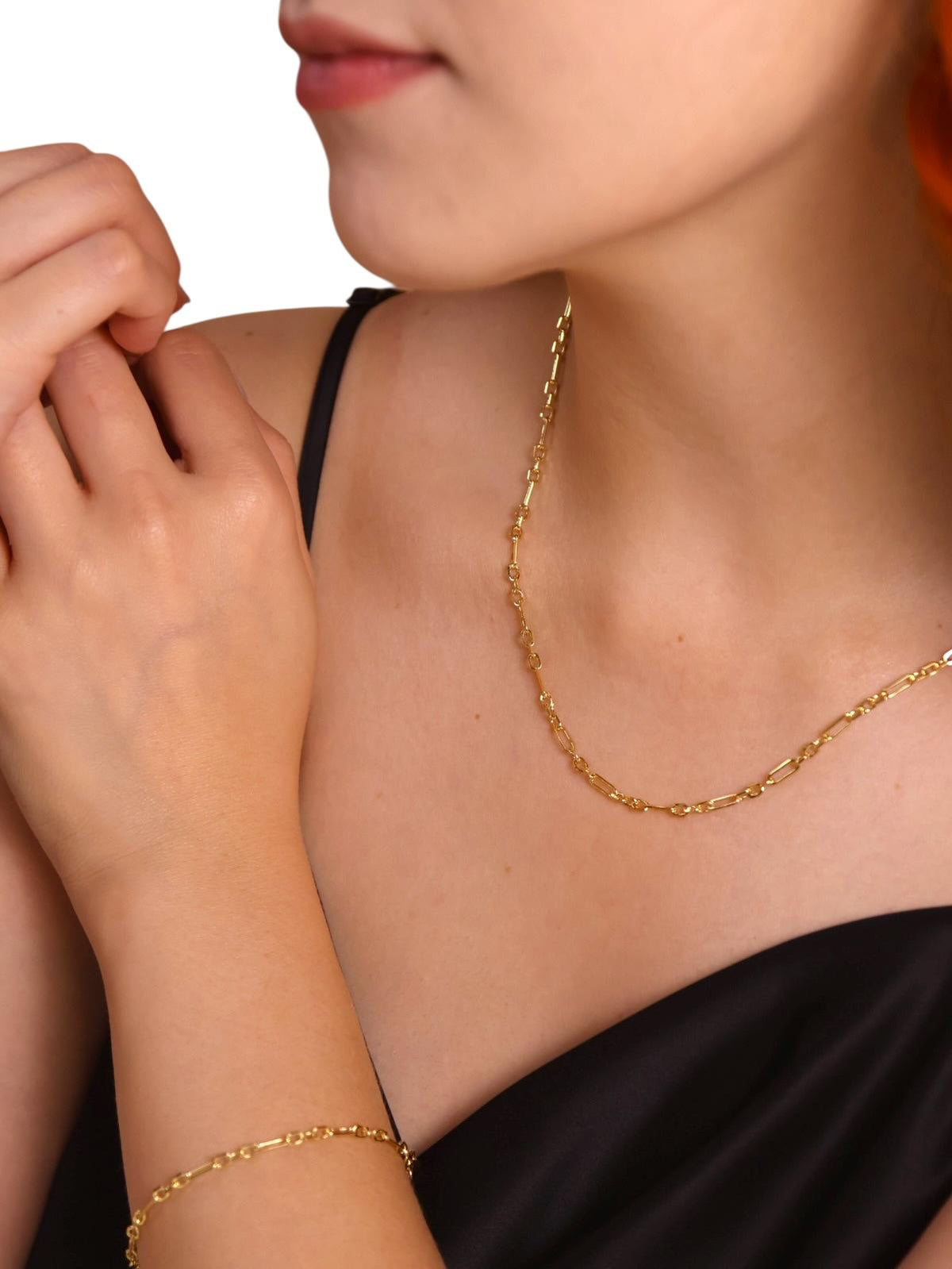 Figaro Link Chain Necklace in 18K gold-filled, view 3