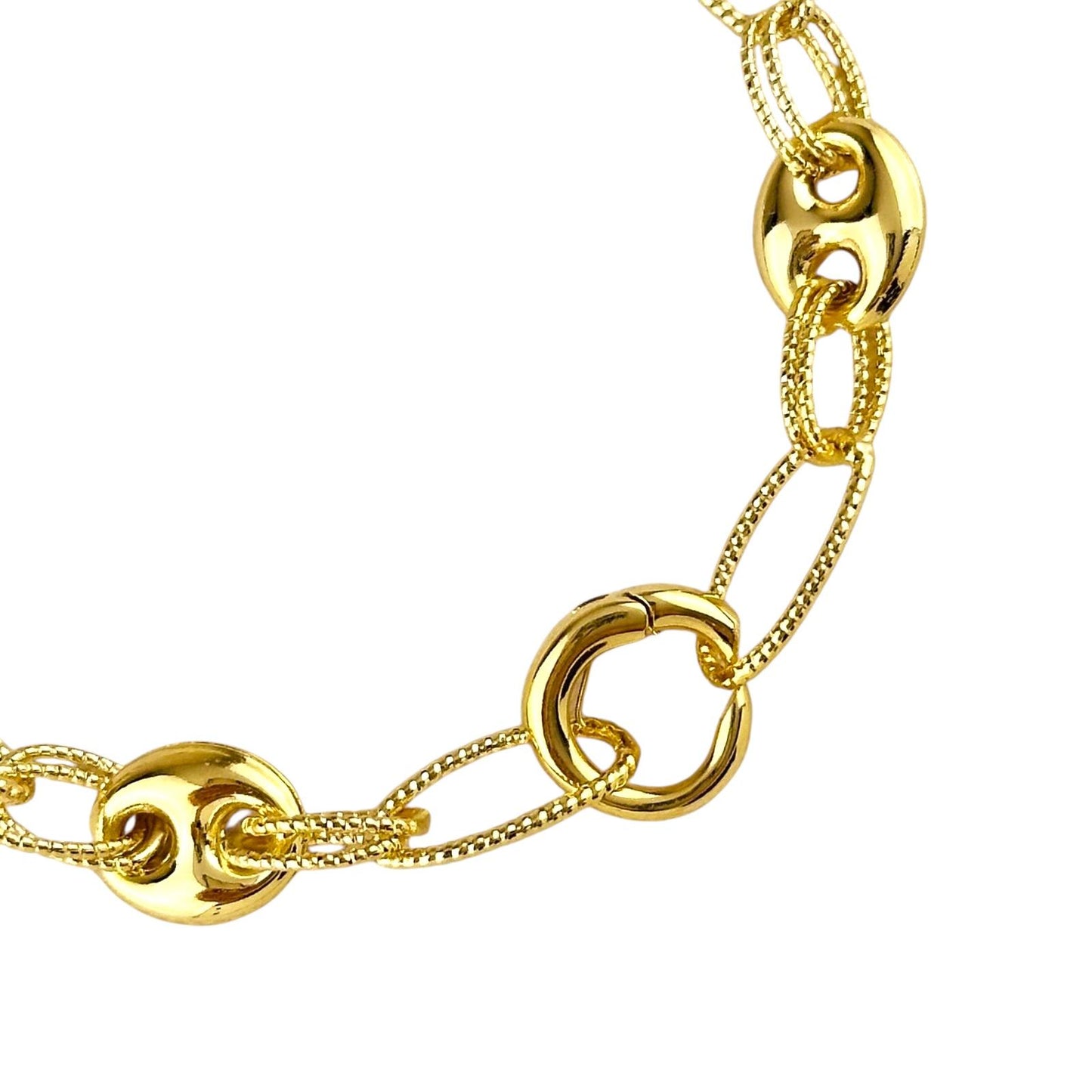 Mariner Oval Interlocking Link Chain With Snap Clasp 18K Gold Filled Bracelet