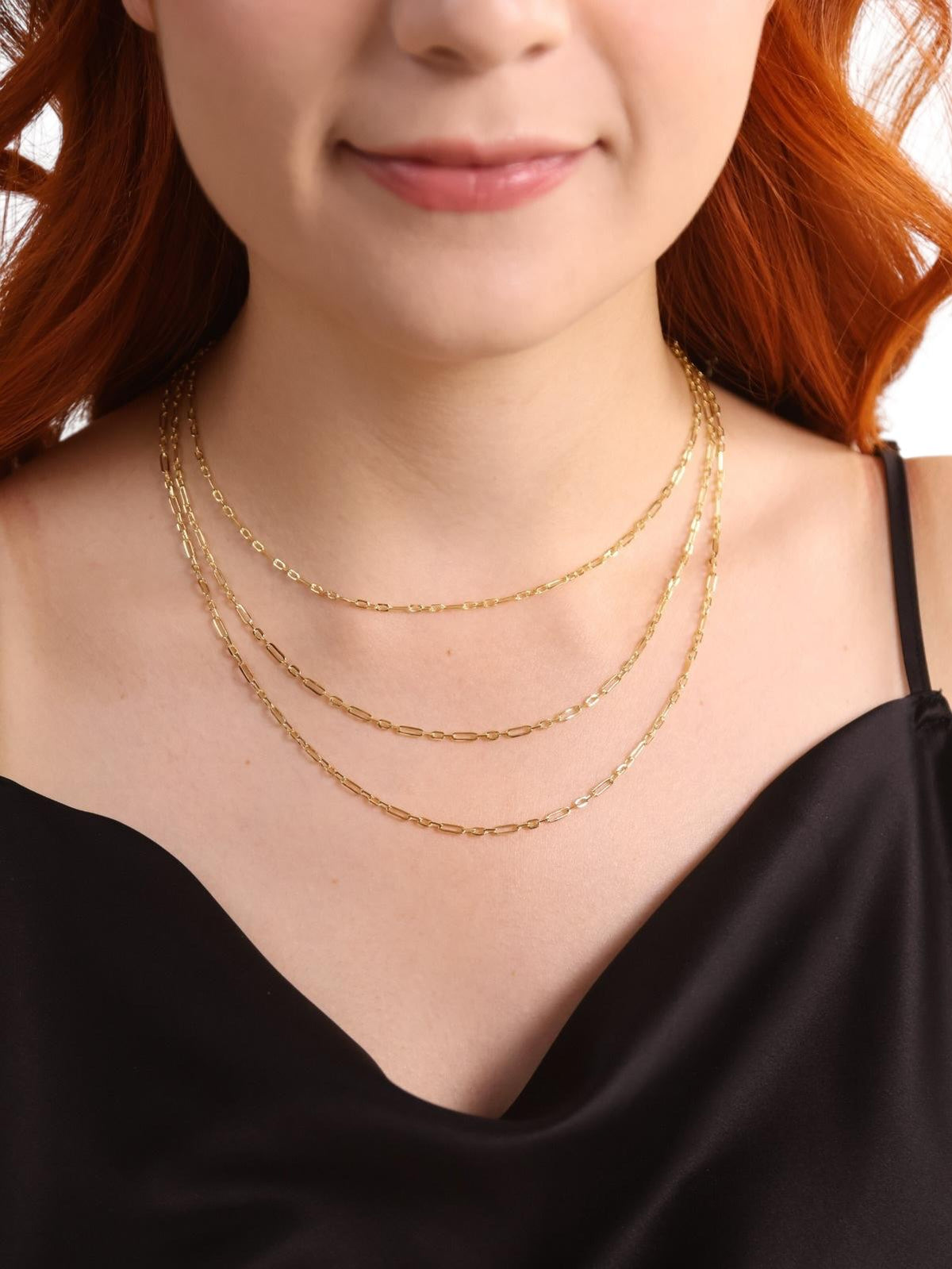 3x1 Paperclip Link Chain 2.1mm Necklace in 18K gold-filled, view 2