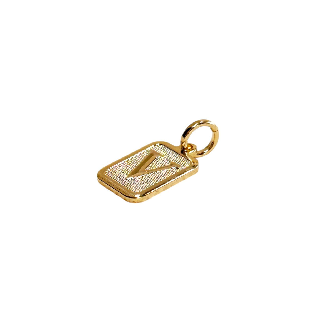 Textured Initial Letter 15mm Rectangular Pendant in 18K gold-filled, view 4