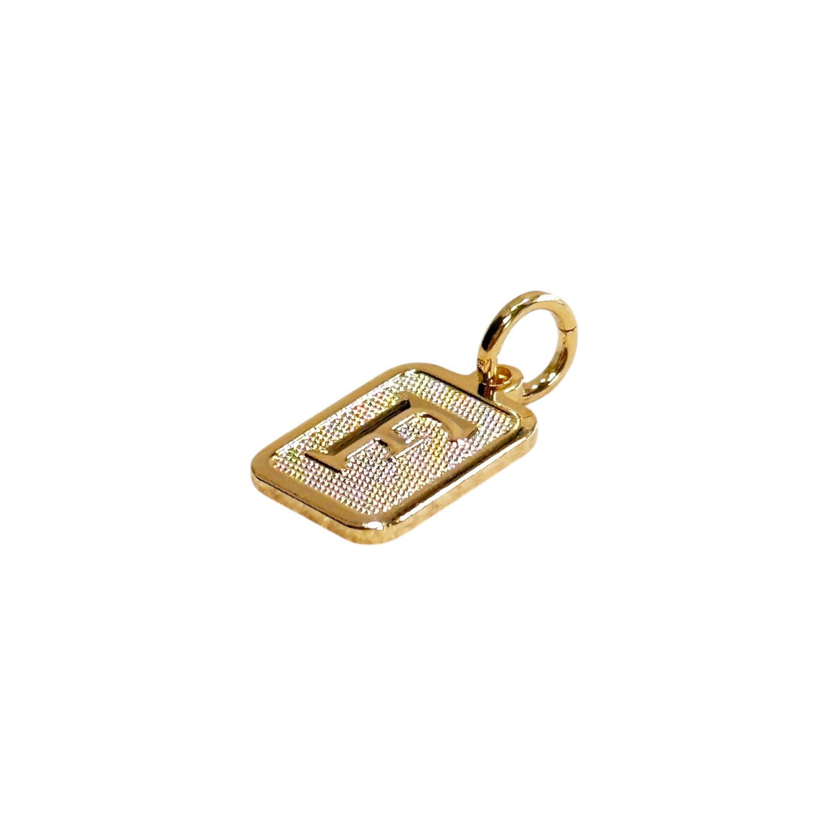 Textured Initial Letter 15mm Rectangular Pendant in 18K gold-filled, letter F