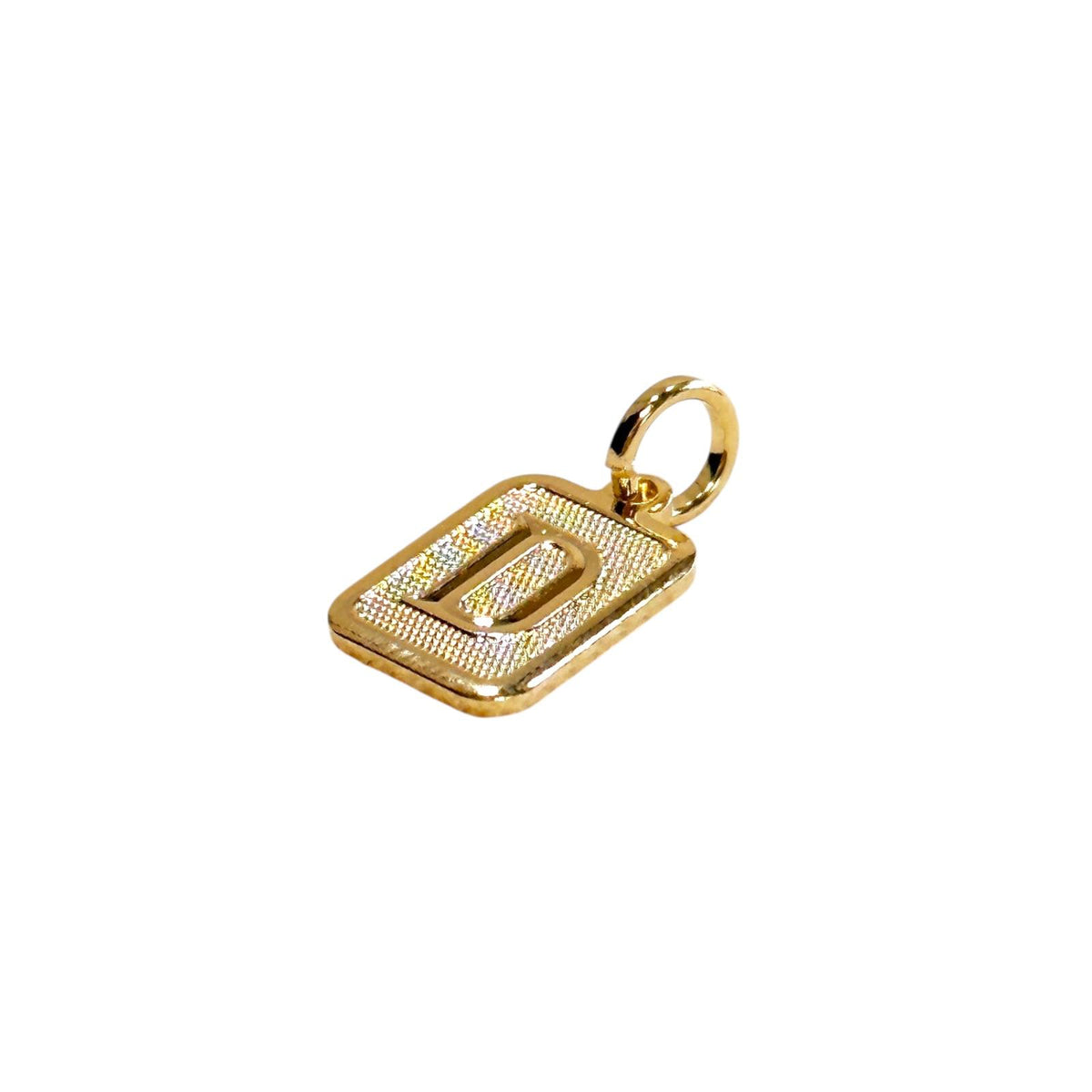 Textured Initial Letter 15mm Rectangular Pendant in 18K gold-filled, letter D