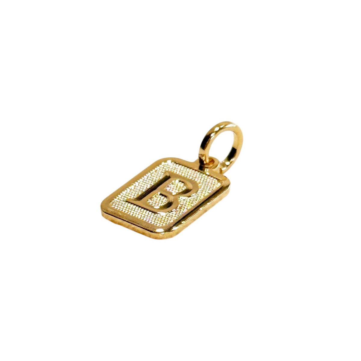 Textured Initial Letter 15mm Rectangular Pendant in 18K gold-filled, letter B
