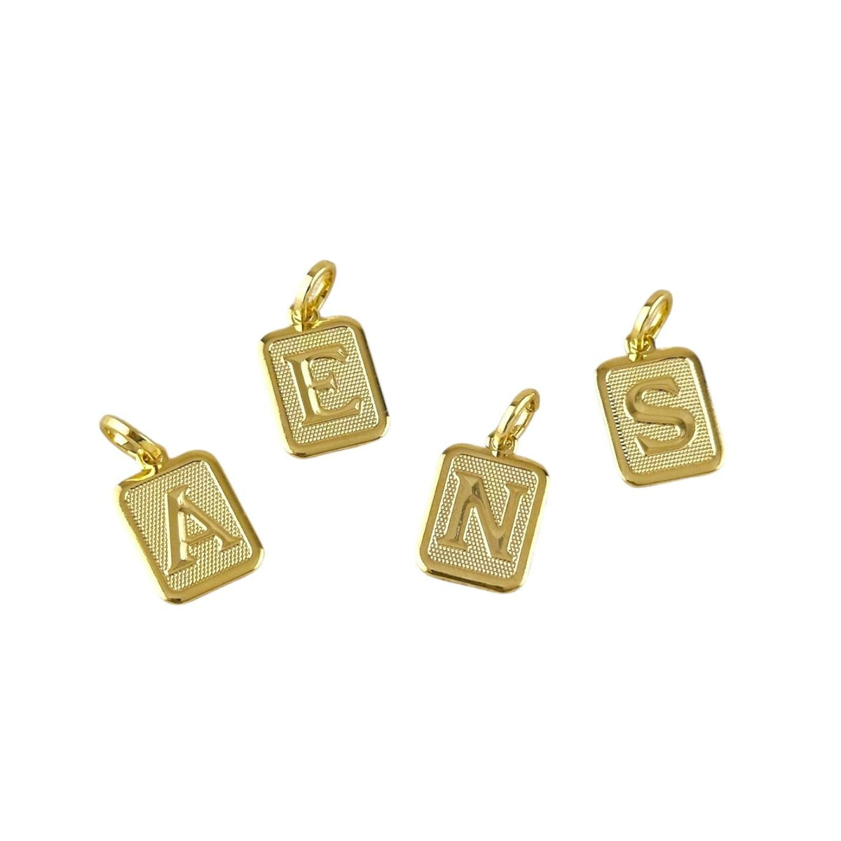 Textured Initial Letter 15mm Rectangular Pendant in 18K gold-filled