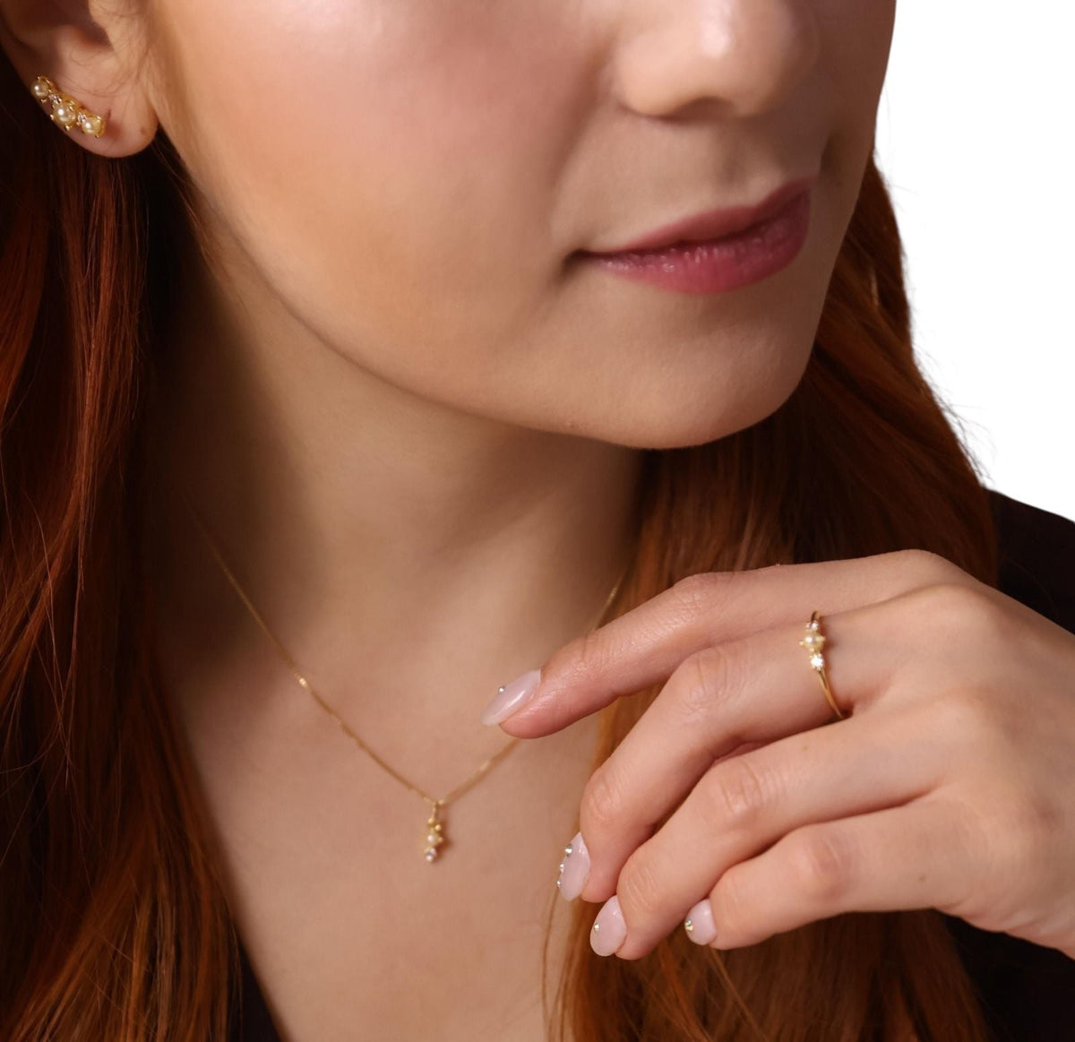 Pearl Crystal Stud Earrings in 18K gold-filled, view 4