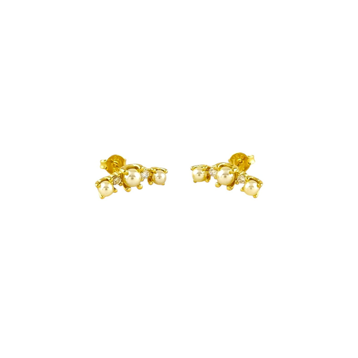 Pearl Crystal Stud Earrings in 18K gold-filled, view 2
