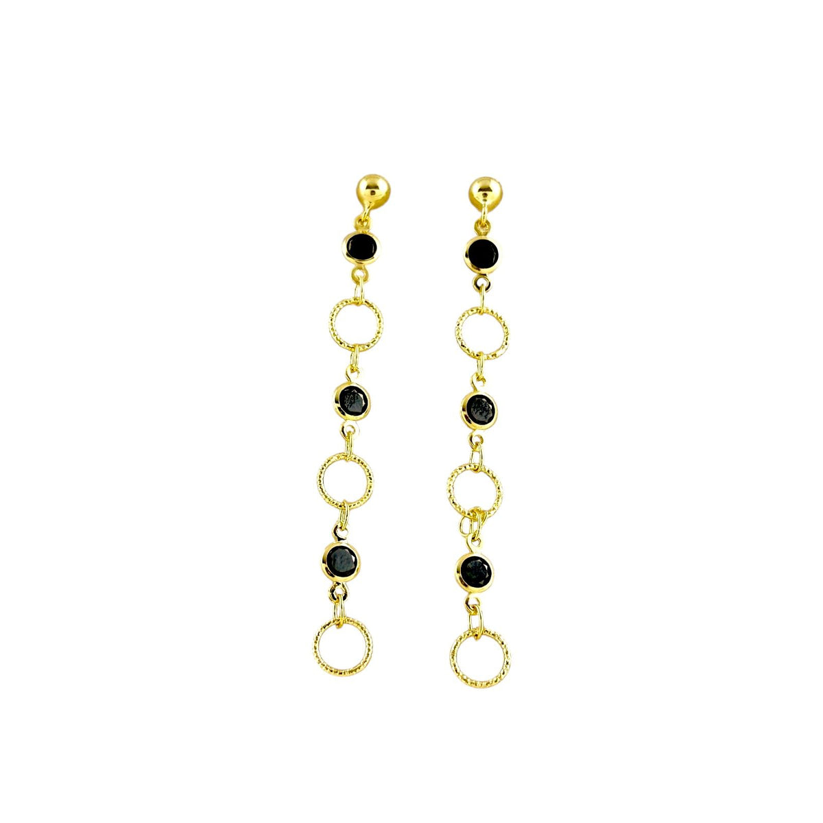 Black CZ Circles 60mm Drop Earrings in 18K gold-filled
