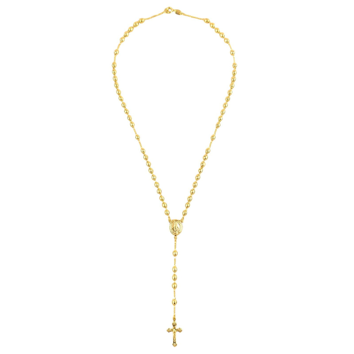 18K Gold Filled Rosary Necklace with Lobster Clasp, Miraculous Medal, and Crucifix Pendant