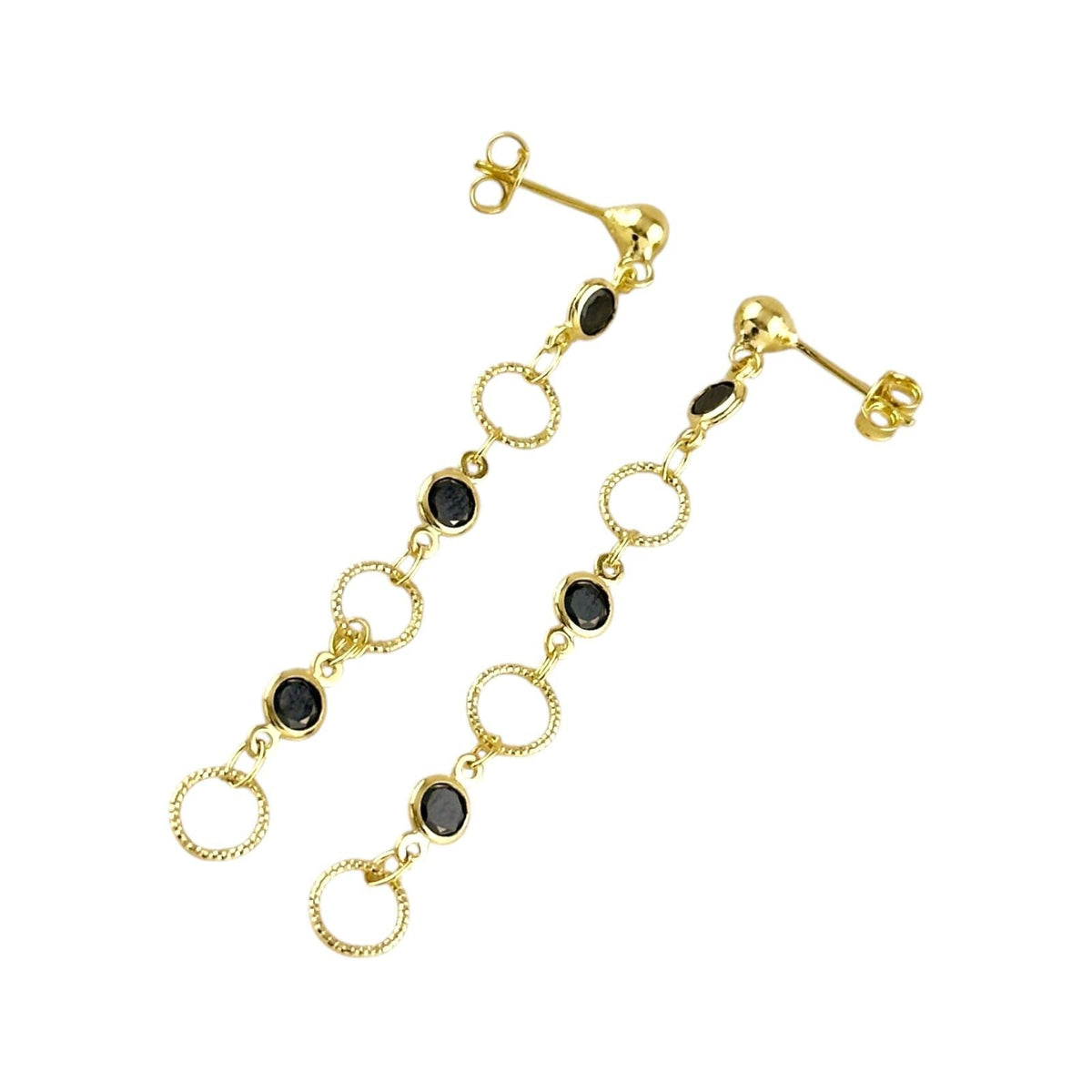 Black CZ Circles 60mm Drop Earrings in 18K gold-filled, view 4