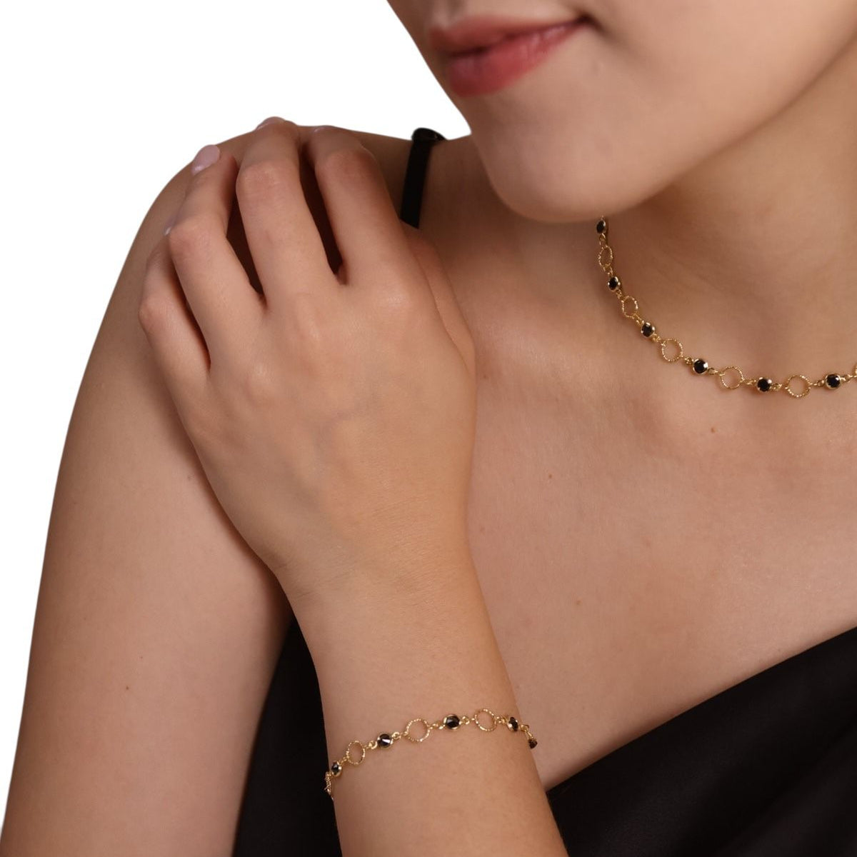 Black CZ Circles Bracelet in 18K gold-filled, view 4