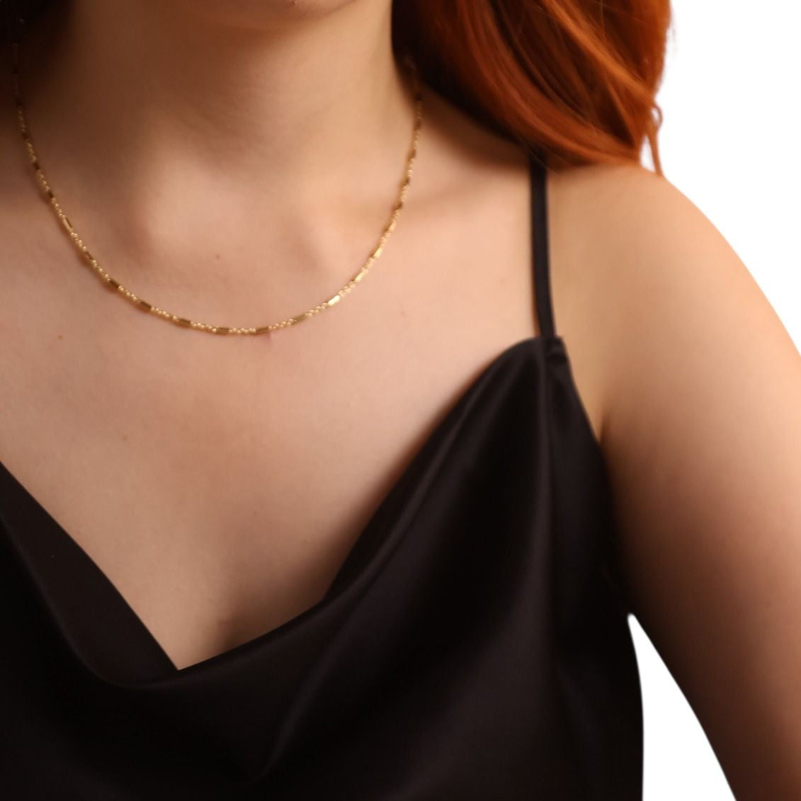 Tube Bar Cable Chain Necklace in 18K gold-filled, view 5