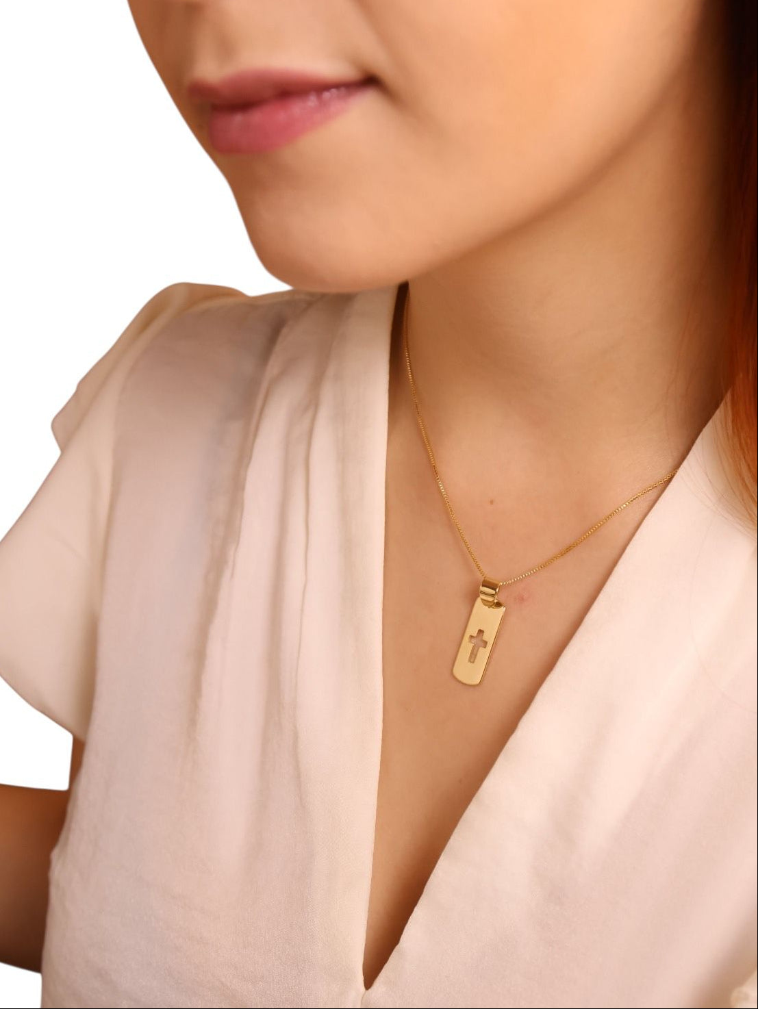 Cross Cutout Plate 18K Gold Filled Pendant