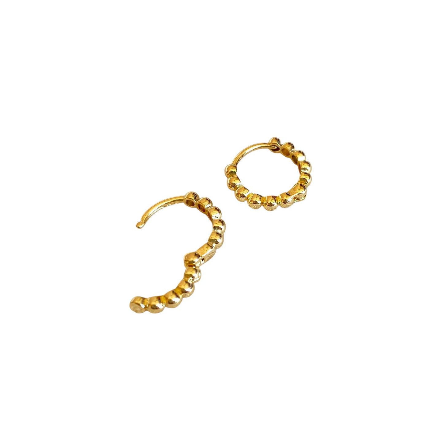 Beaded Huggie Hoop 18K Gold Filled Earrings