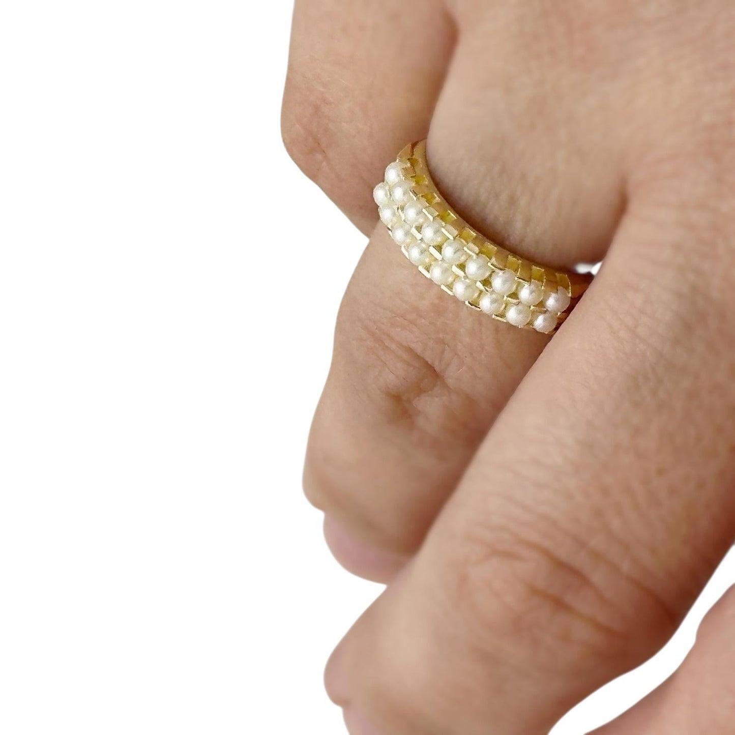 Double Row of Pearls Band 18k Gold Ring