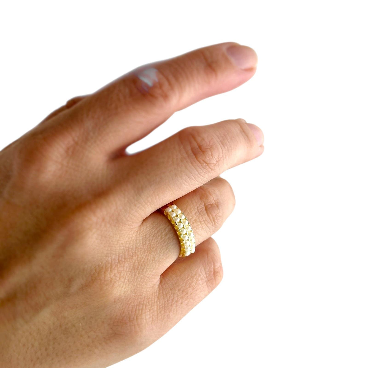 Double Row of Pearls Band Ring in 18K gold-filled, view 4