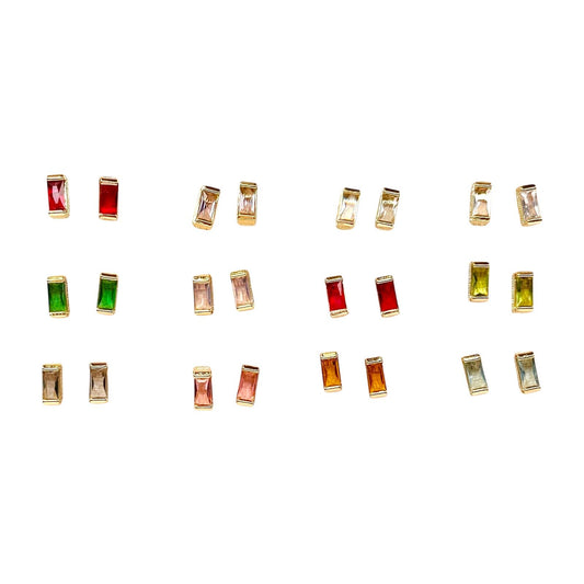 Birthstone Baguette Bezel CZ 10mm 18K Gold Filled Stud Earrings