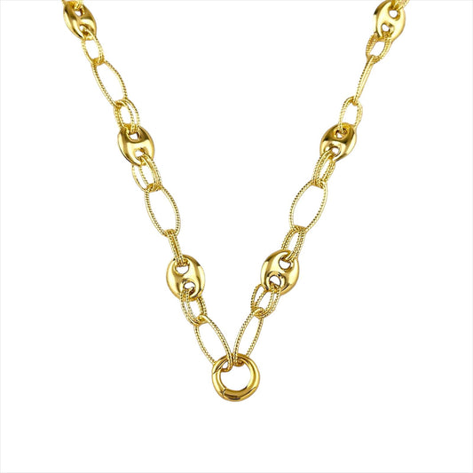 Mariner Oval Mix Link Chain With Snap Clasp 18k Gold Filled Necklace