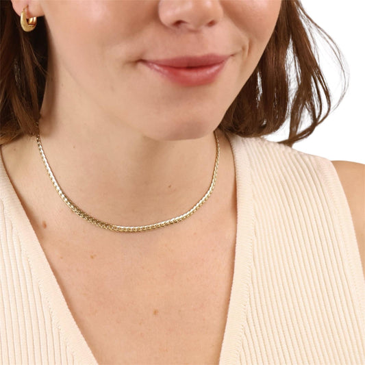 3mm Diamond Cut Herringbone Choker 18K Gold Filled Necklace