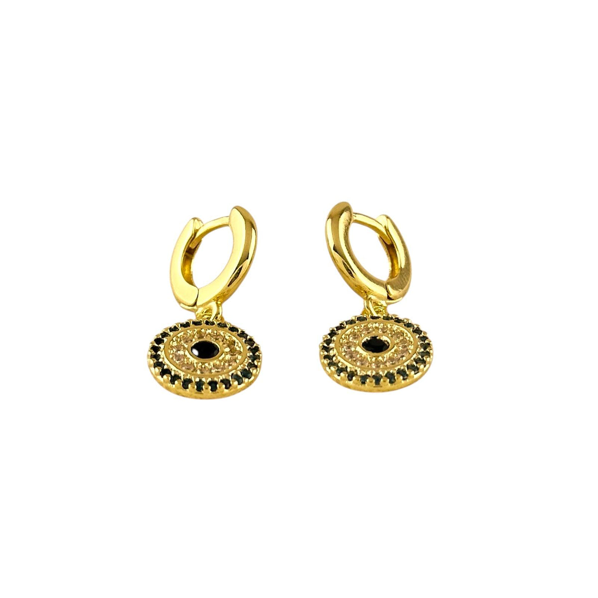 Concentric CZ Charm Huggie 20mm Hoop Earrings in 18K gold-filled, view 3