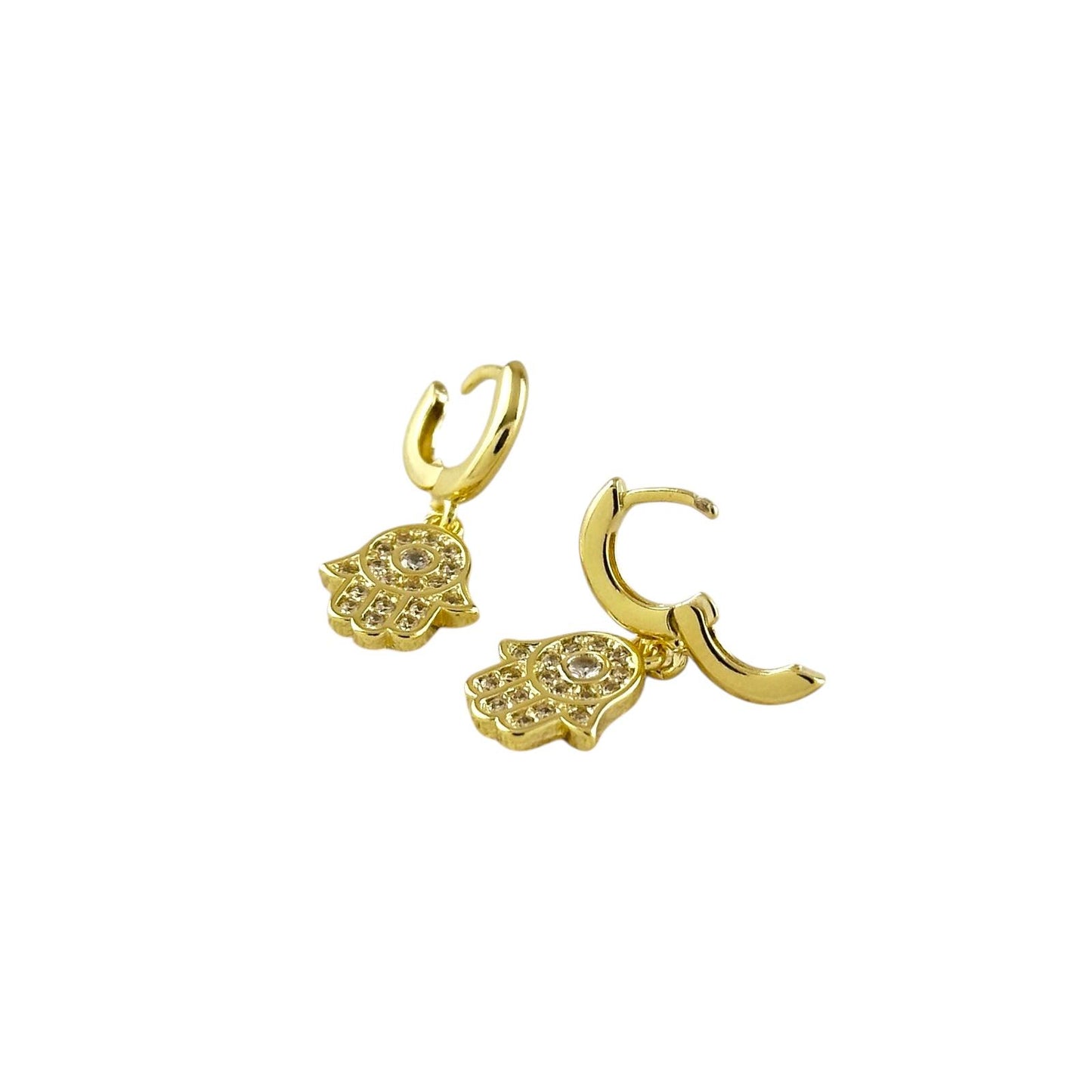 CZ Hamsa Hoop 18k Gold Filled Earrings