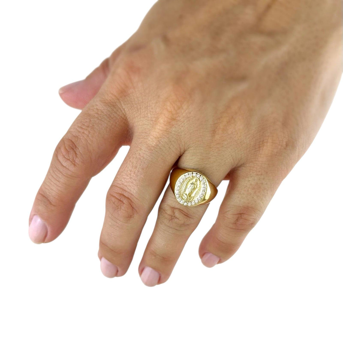Our Lady of Guadalupe Medal CZ Ring in 18K gold-filled, view 3