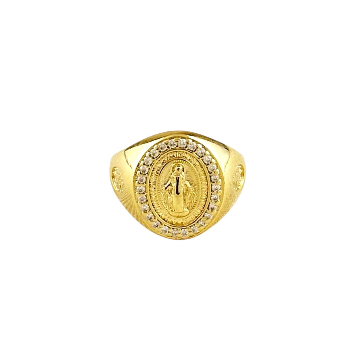 Lady of Grace Medal CZ Ring in 18K gold-filled