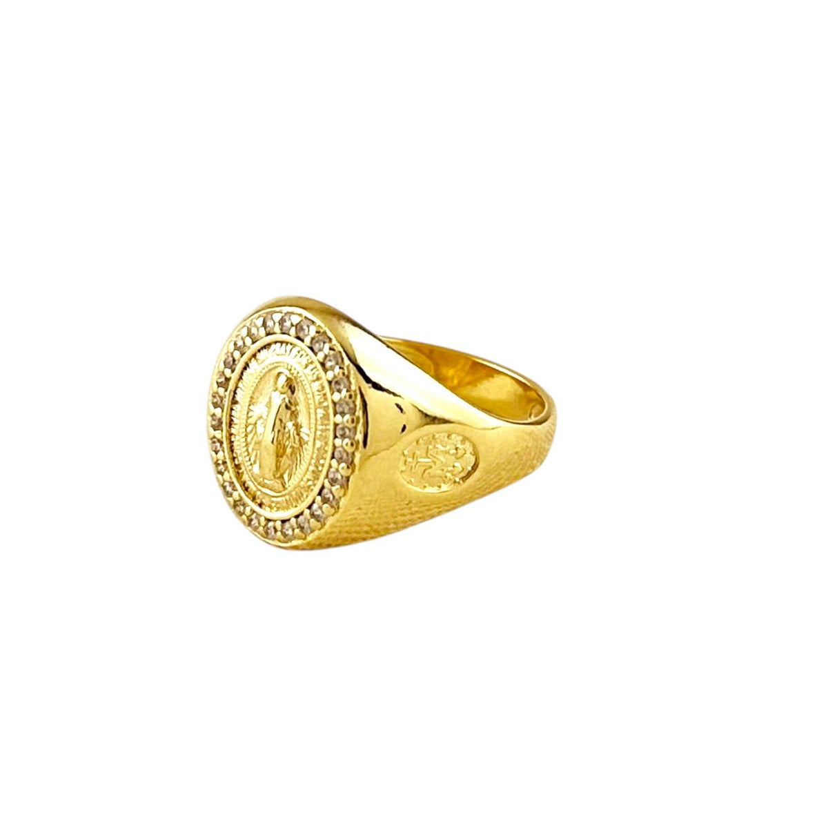 Lady of Grace Medal CZ Ring in 18K gold-filled, view 5