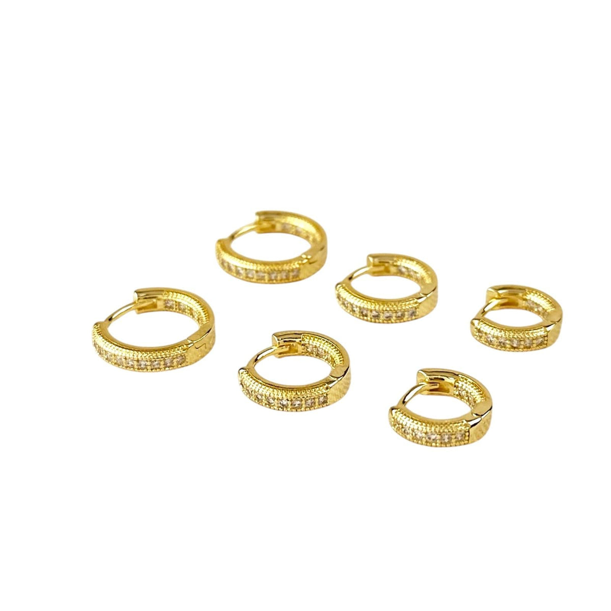 Inside-Out CZ Huggie Hoop Earrings in 18K gold-filled, view 2