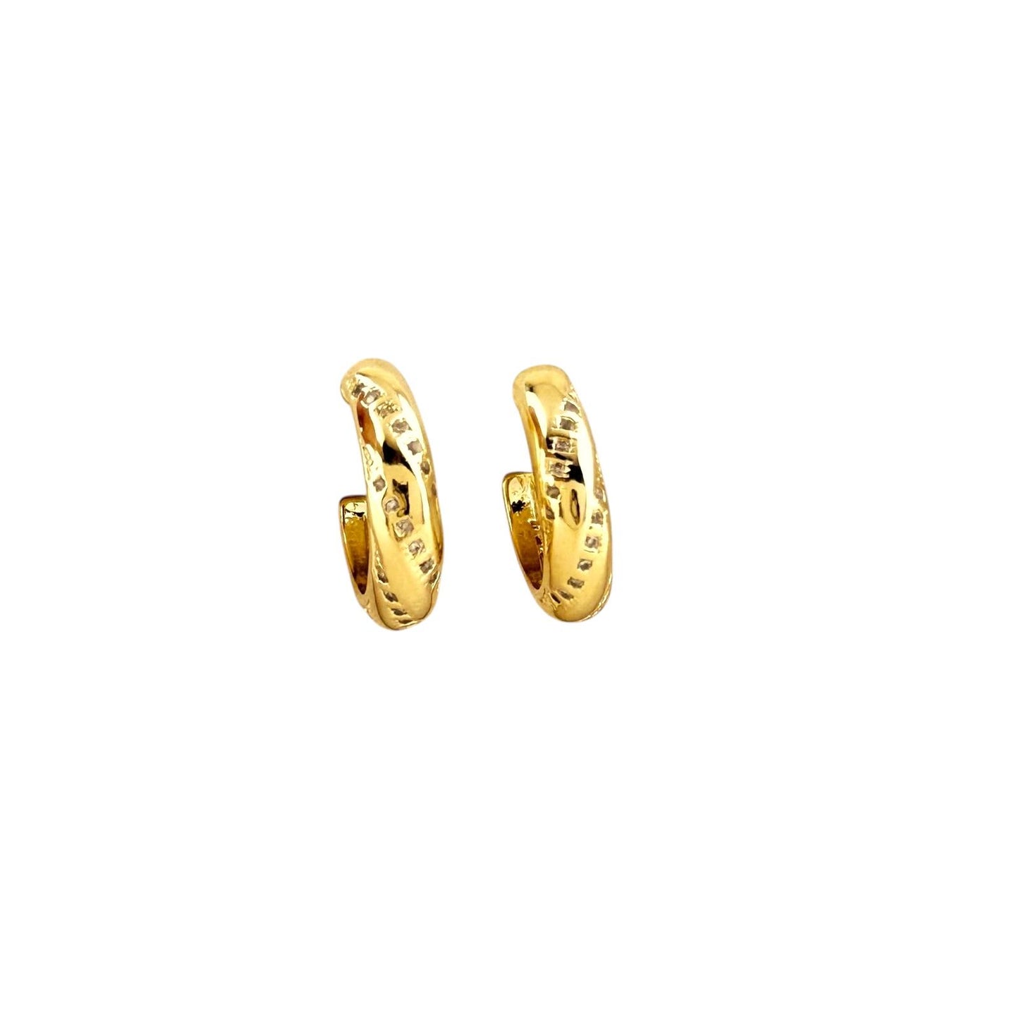 15mm CZ Swirl Design Half Hoop 18k Gold Filled Earrings