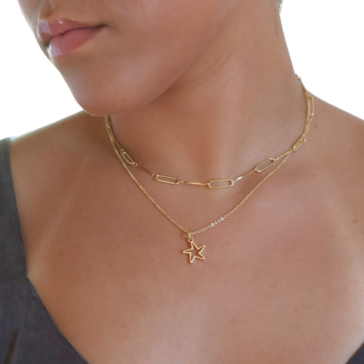 Open Star Pendant Necklace in 18K gold-filled, view 5