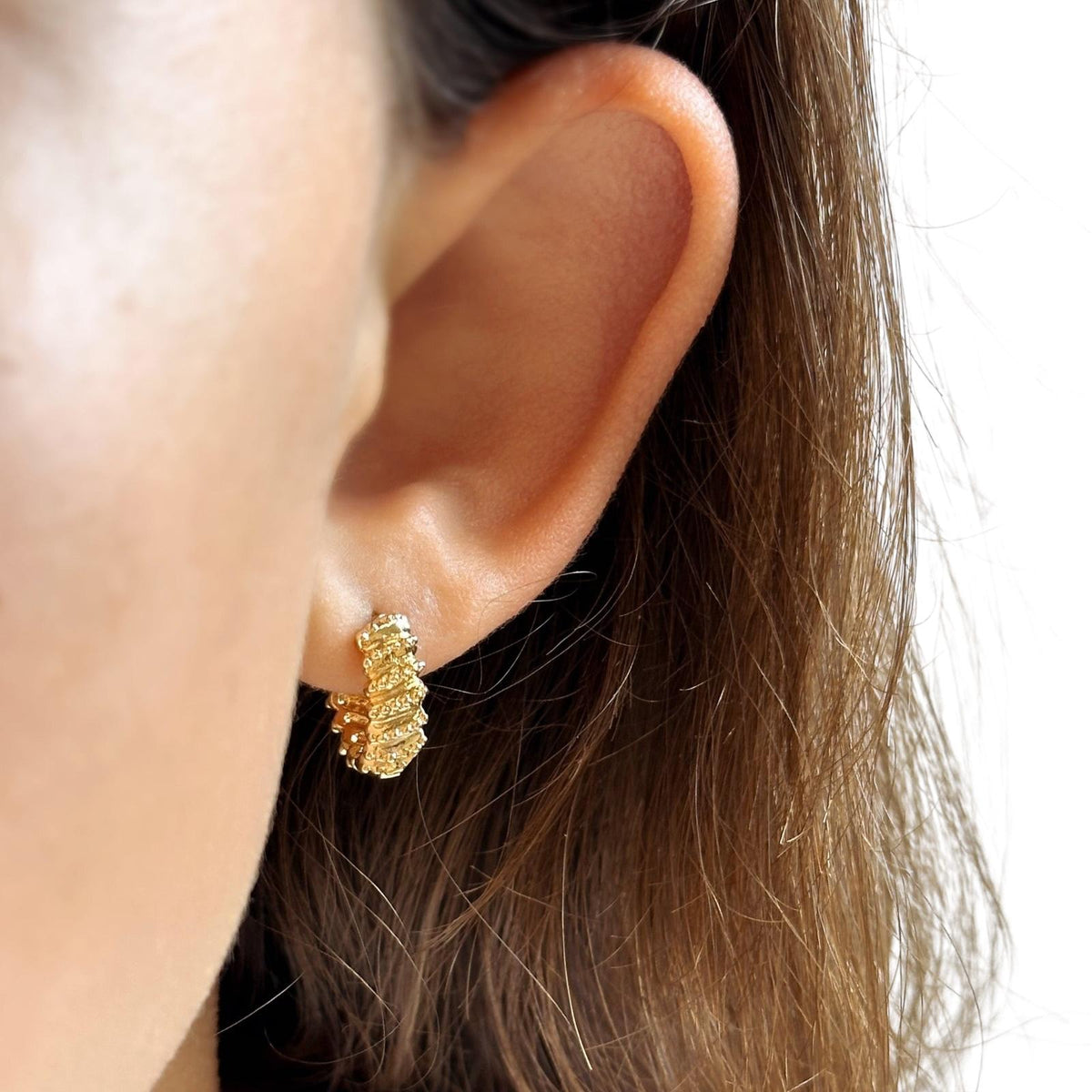 Twisted Rope Huggie 14mm Hoop Earring in 18K gold-filled, view 3