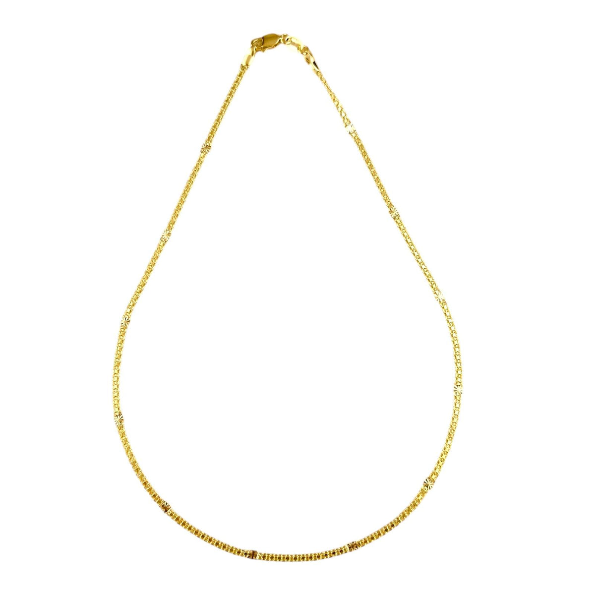 Diamond Cut Mesh Chain Station 2.5mm Necklace in 18K gold-filled, view 2