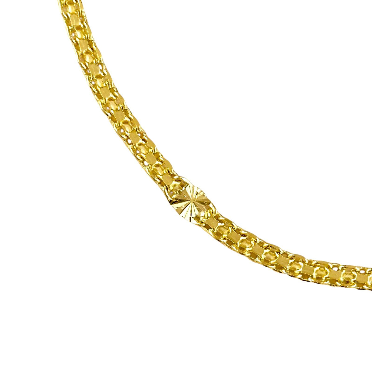 Diamond Cut Mesh Chain Station 2.5mm Bracelet in 18K gold-filled, view 2