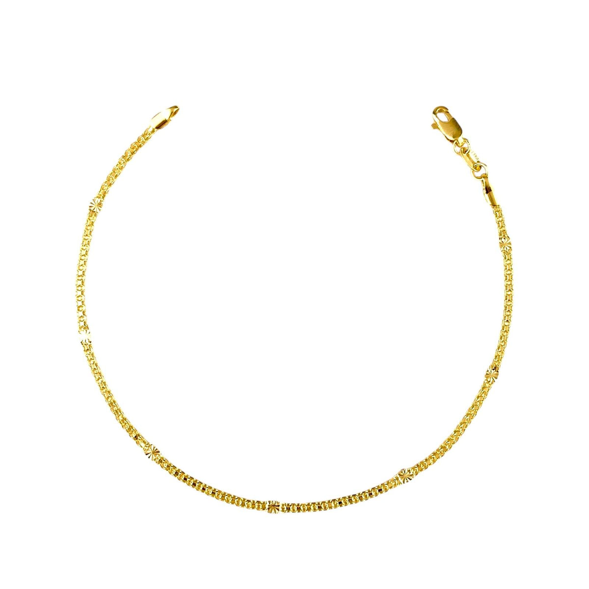 Diamond Cut Mesh Chain Station 2.5mm Anklet in 18K gold-filled