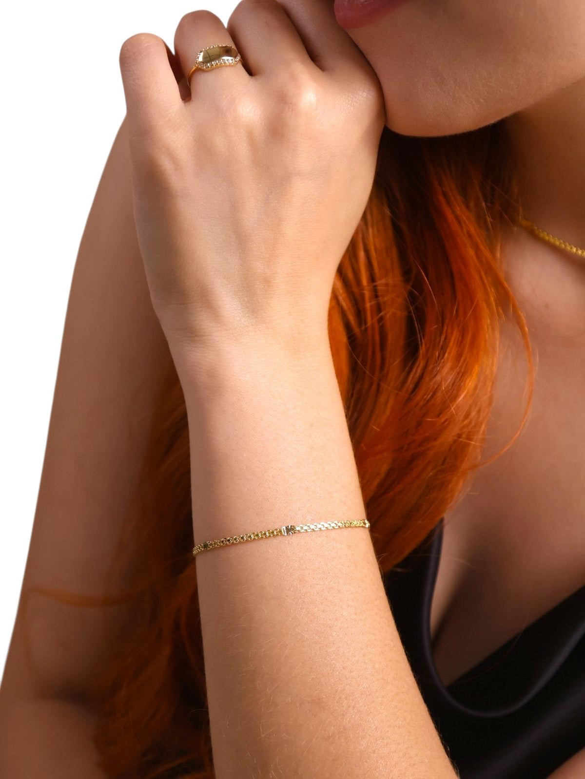 Diamond Cut Mesh Chain Station 2.5mm Bracelet in 18K gold-filled, view 3