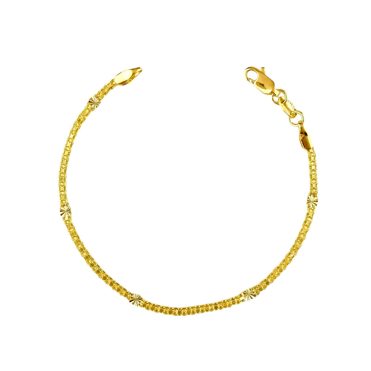 Diamond Cut Mesh Chain Station 2.5mm Bracelet in 18K gold-filled