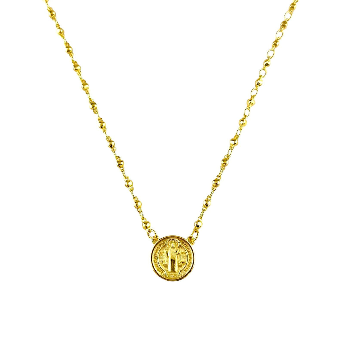 Saint Benedict Medal Bead-Chain Necklace in 18K gold-filled