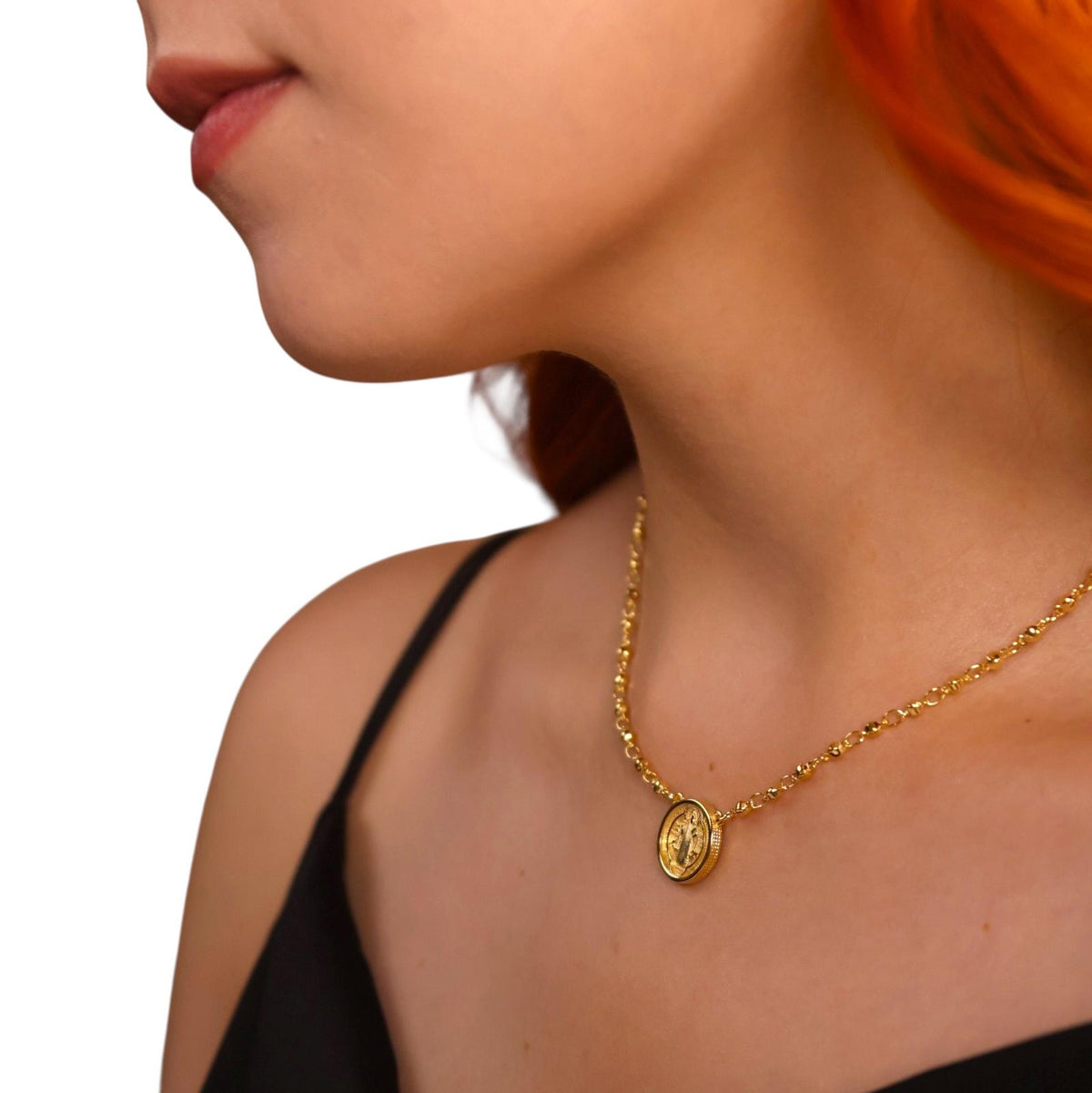 Saint Benedict Medal Bead-Chain Necklace in 18K gold-filled, view 6