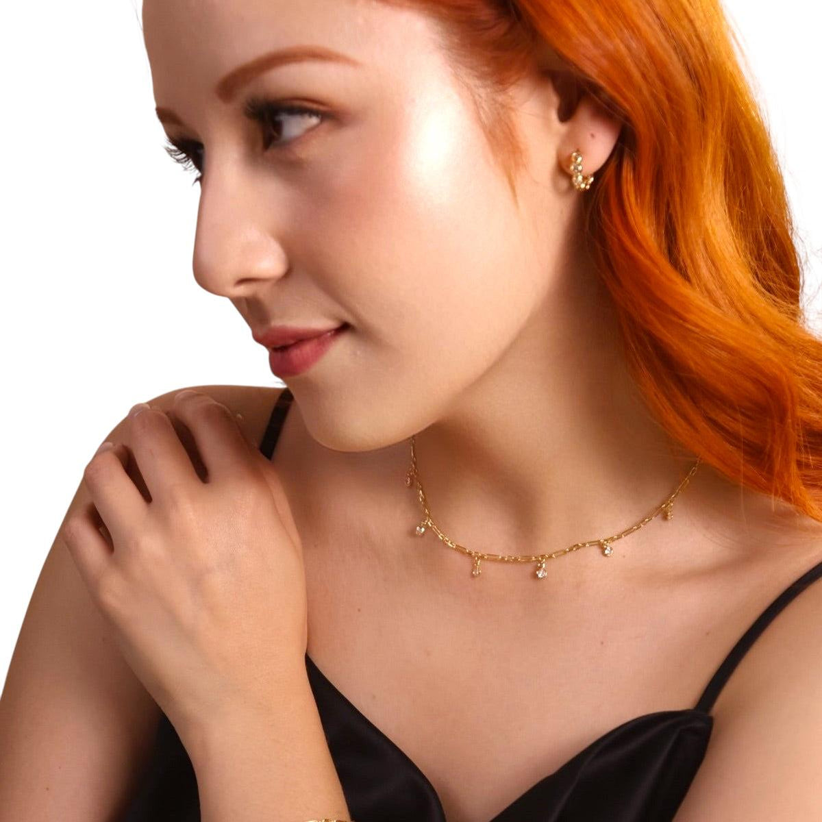 Paperclip Chain CZ Charms Bracelet in 18K gold-filled, view 5