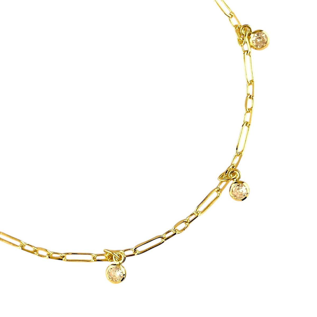 Paperclip Chain CZ Charms Bracelet in 18K gold-filled, view 3