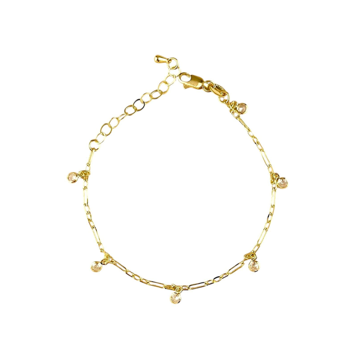 Paperclip Chain CZ Charms Bracelet in 18K gold-filled