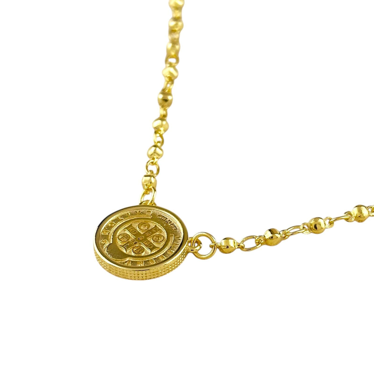 Saint Benedict Medal Bead-Chain Necklace in 18K gold-filled, view 4